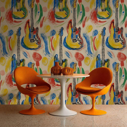 Pop Art Electric Guitar Wall Mural | Retro Music Wallpaper | Peel and Stick & Unpasted
