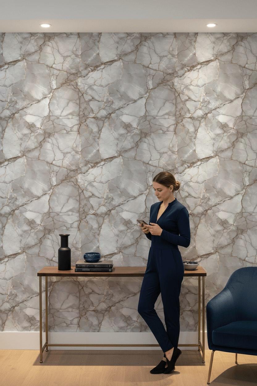 Luxury Grey Marble Wall Mural | Gold Vein Peel and Stick & Unpasted Wallpaper