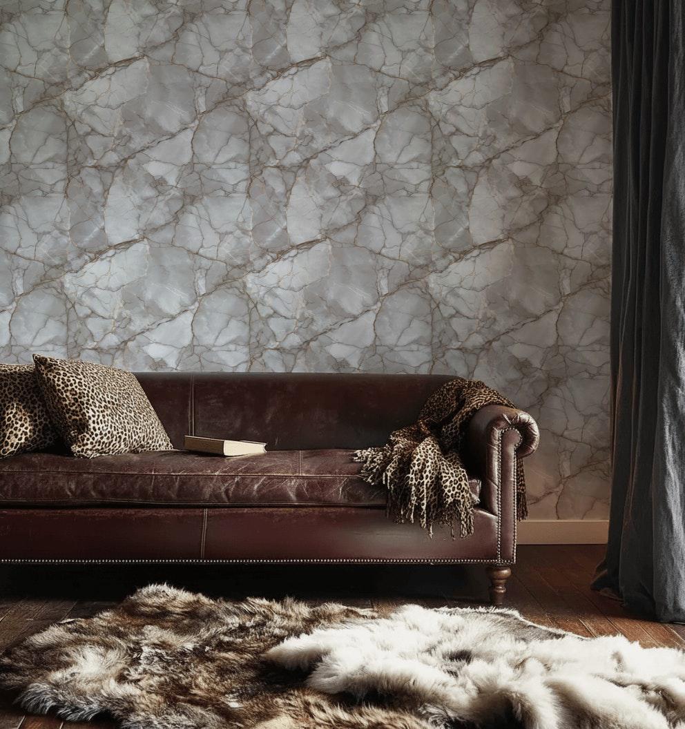 Luxury Grey Marble Wall Mural | Gold Vein Peel and Stick & Unpasted Wallpaper