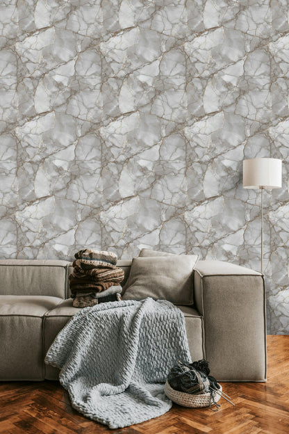 Luxury Grey Marble Wall Mural | Gold Vein Peel and Stick & Unpasted Wallpaper