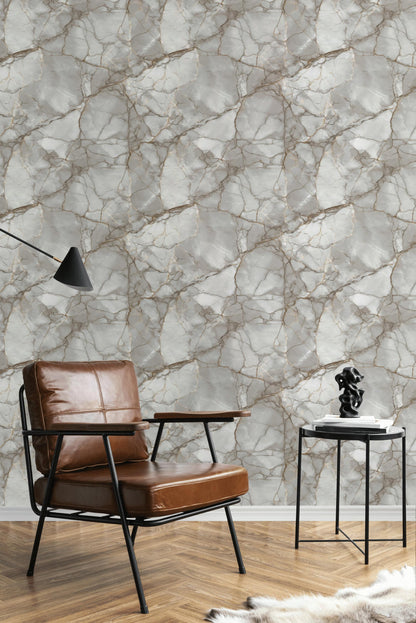 Luxury Grey Marble Wall Mural | Gold Vein Peel and Stick & Unpasted Wallpaper
