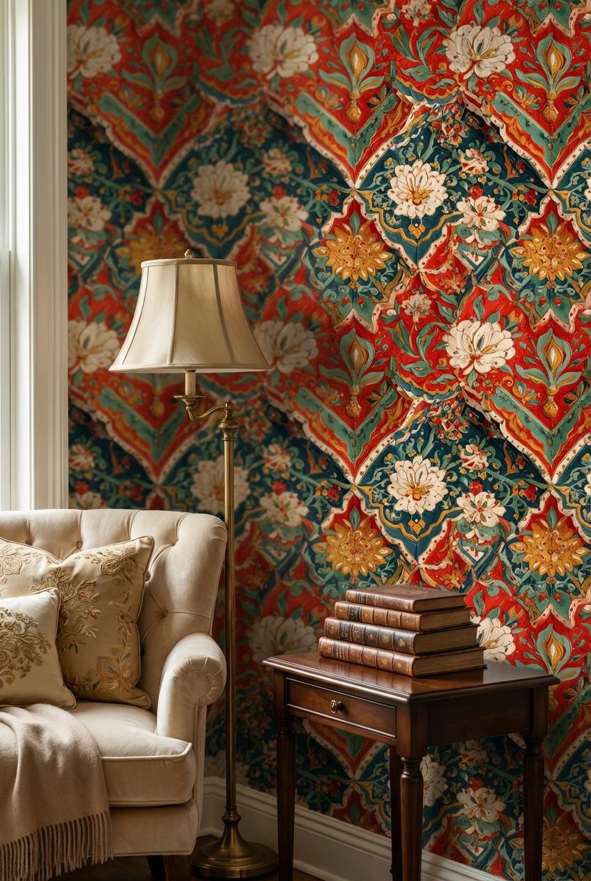 Floral Damask Wallpaper Vintage Eclectic Wall Mural