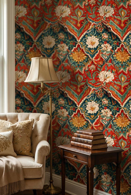 Floral Damask Wallpaper Vintage Eclectic Wall Mural