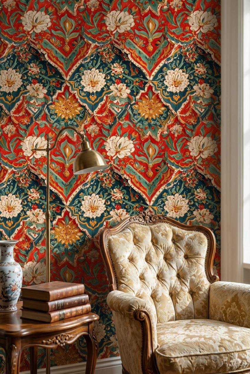 Floral Damask Wallpaper Vintage Eclectic Wall Mural