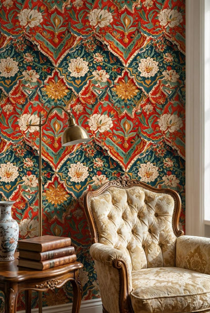 Floral Damask Wallpaper Vintage Eclectic Wall Mural