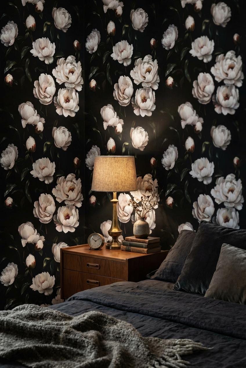 Vintage Floral Wallpaper Peonies Dark Wall Mural