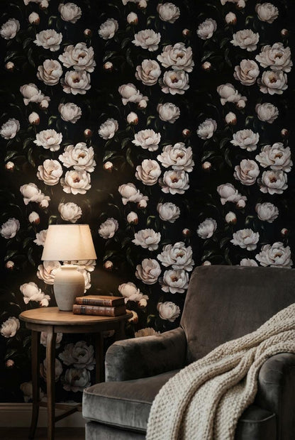 Vintage Floral Wallpaper Peonies Dark Wall Mural