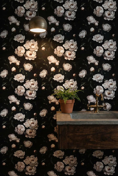 Vintage Floral Wallpaper Peonies Dark Wall Mural
