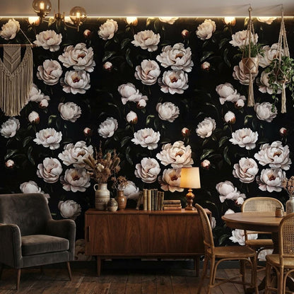 Vintage Floral Wallpaper Peonies Dark Wall Mural