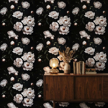 Vintage Floral Wallpaper Peonies Dark Wall Mural