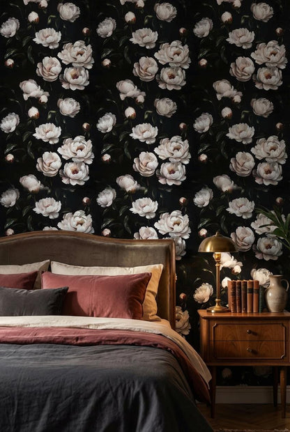 Vintage Floral Wallpaper Peonies Dark Wall Mural