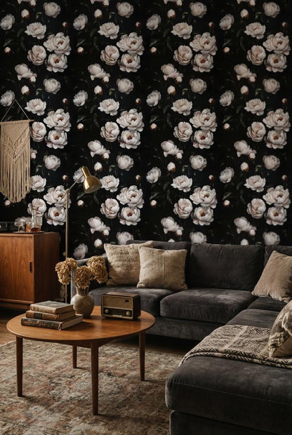 Vintage Floral Wallpaper Peonies Dark Wall Mural