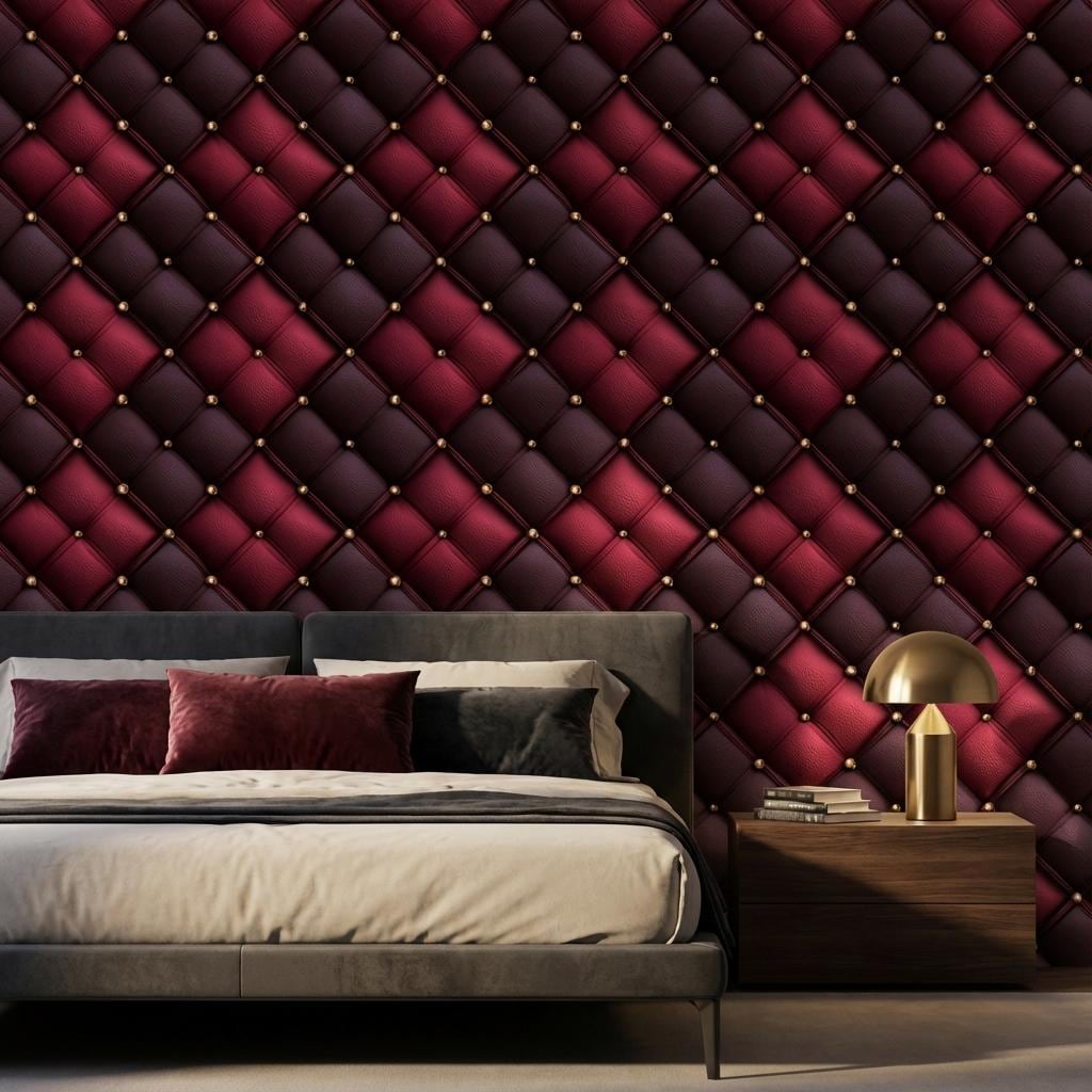 Geometric Wallpaper Quilted Red Wall Mural