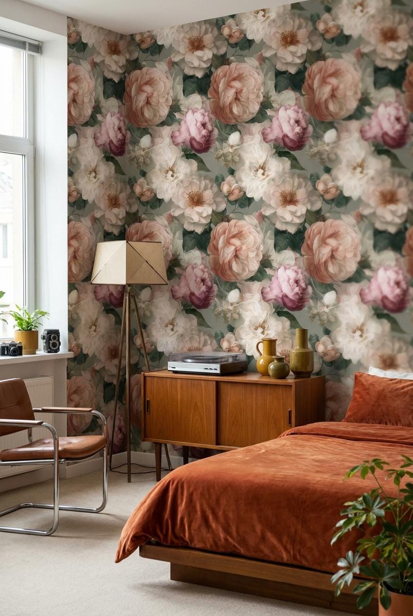 Vintage Floral Wallpaper Elegant Pink Wall Mural