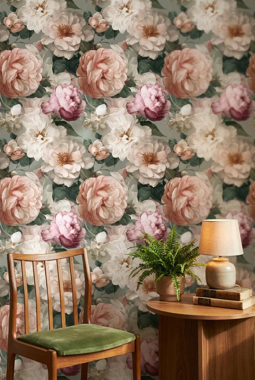 Vintage Floral Wallpaper Elegant Pink Wall Mural