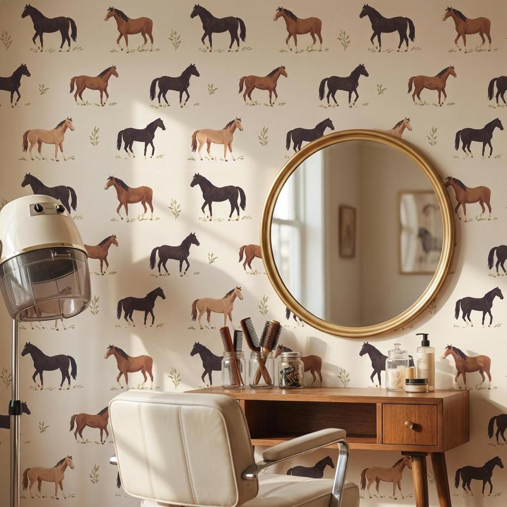 Vintage Horses Wallpaper Beige Rustic Wall Mural