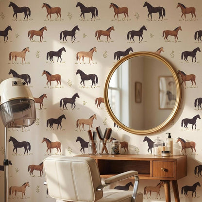 Vintage Horses Wallpaper Beige Rustic Wall Mural