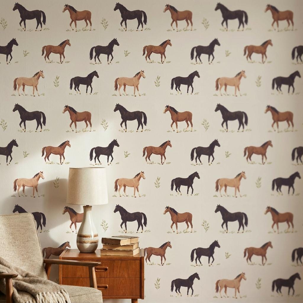 Vintage Horses Wallpaper Beige Rustic Wall Mural
