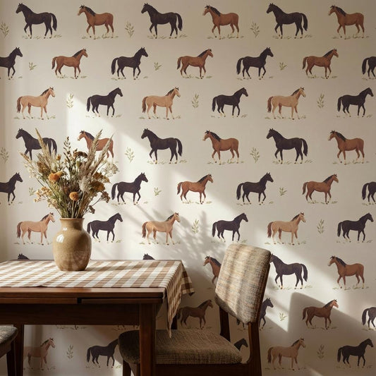 Vintage Horses Wallpaper Beige Rustic Wall Mural