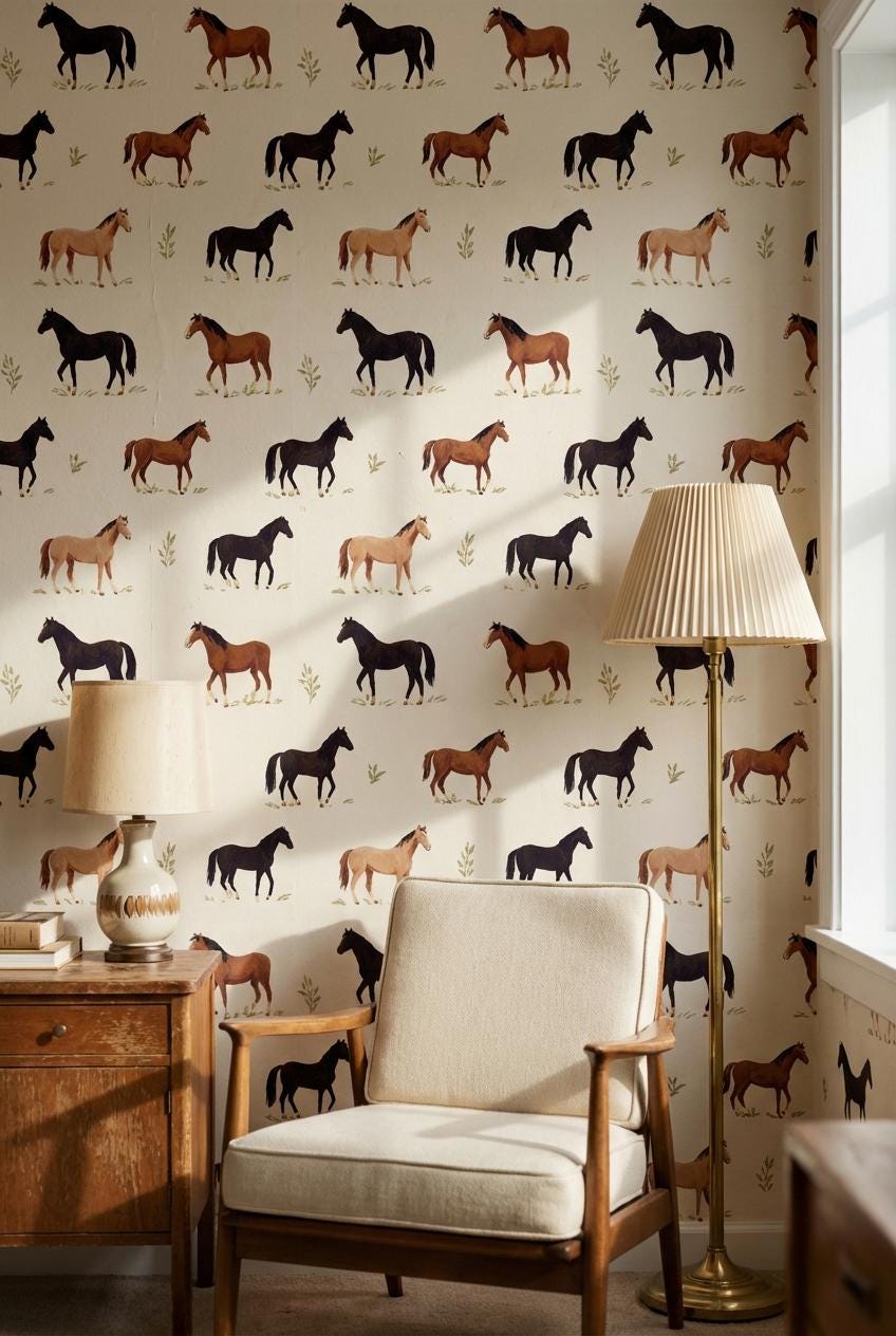 Vintage Horses Wallpaper Beige Rustic Wall Mural