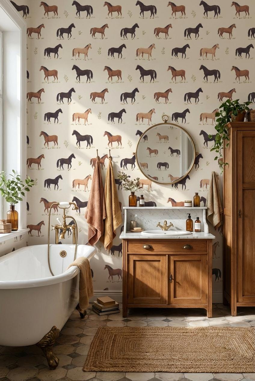 Vintage Horses Wallpaper Beige Rustic Wall Mural