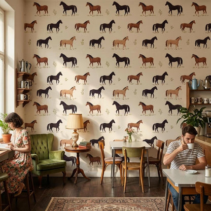 Vintage Horses Wallpaper Beige Rustic Wall Mural