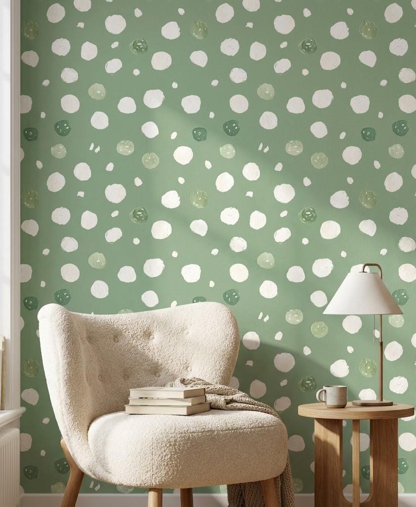 Muted Green Wallpaper Abstract Playful Wall Mural