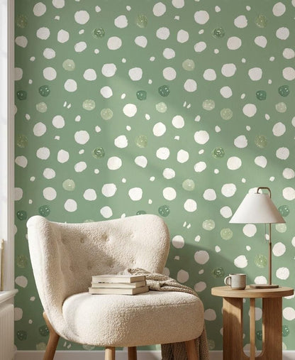 Muted Green Wallpaper Abstract Playful Wall Mural