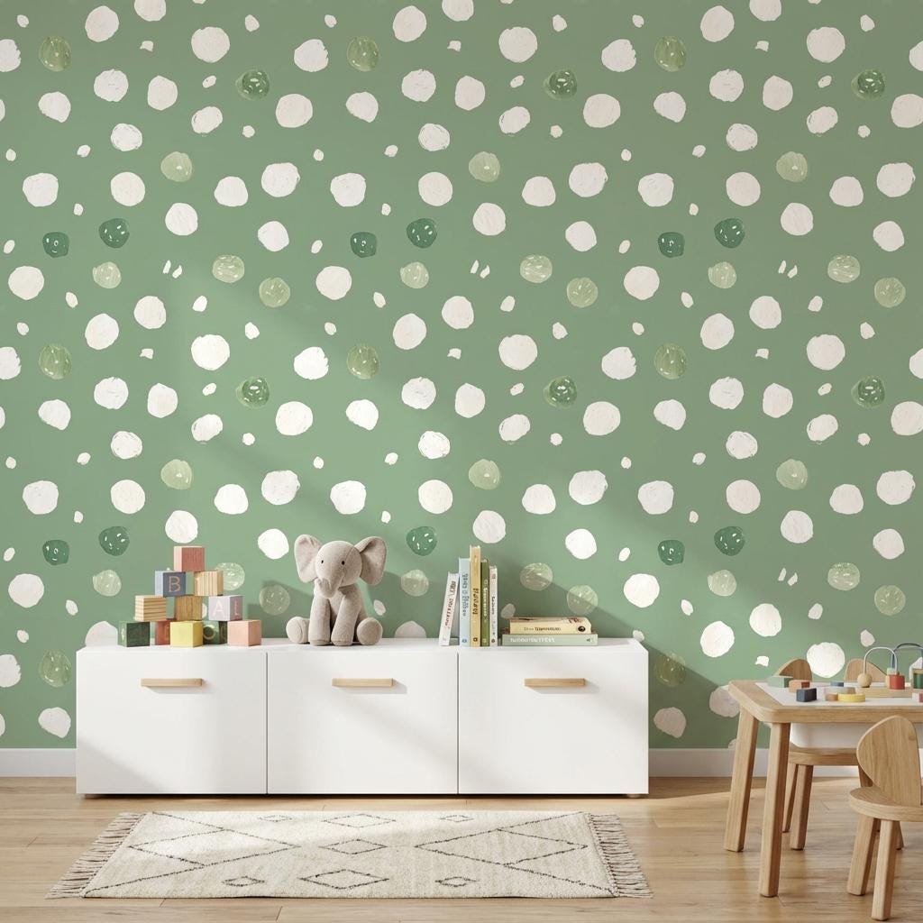Muted Green Wallpaper Abstract Playful Wall Mural