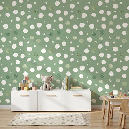 Muted Green Wallpaper Abstract Playful Wall Mural