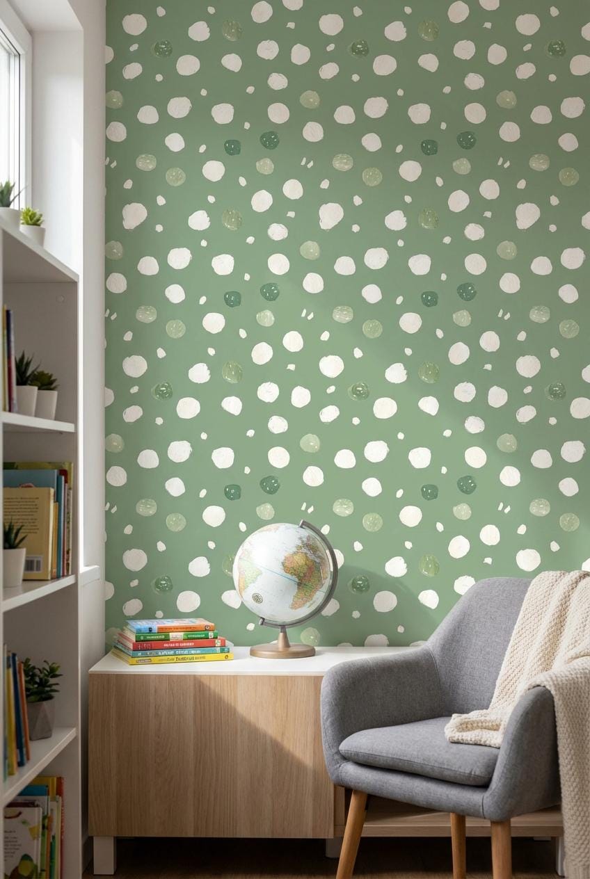Muted Green Wallpaper Abstract Playful Wall Mural
