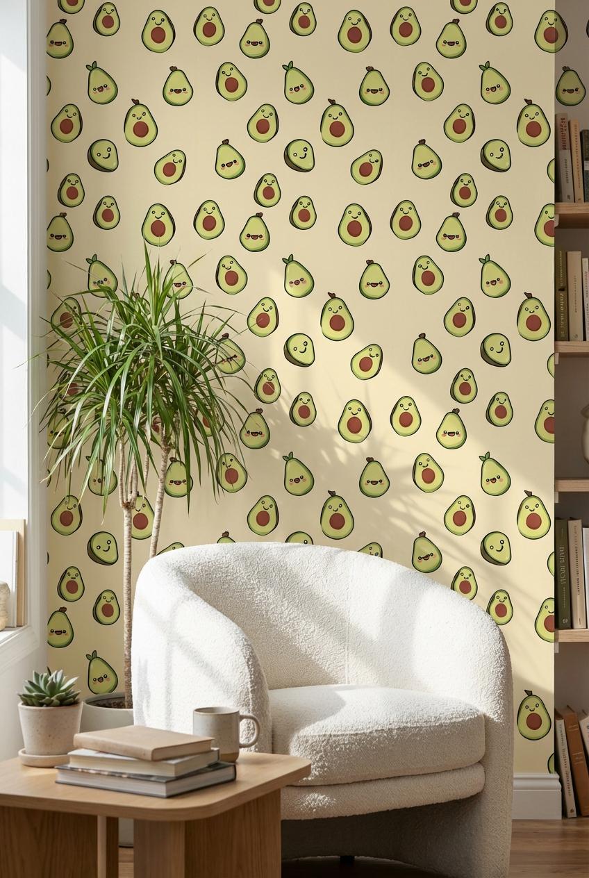 Avocado Wallpaper Cartoon Playful Wall Mural