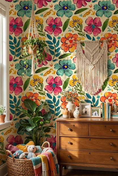 Bohemian Floral Wallpaper Abstract Eclectic Wall Mural