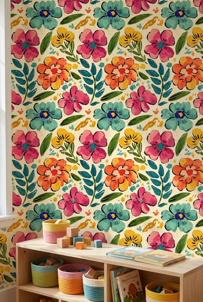Bohemian Floral Wallpaper Abstract Eclectic Wall Mural