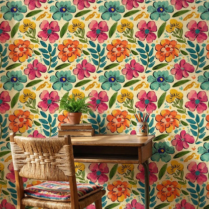 Bohemian Floral Wallpaper Abstract Eclectic Wall Mural