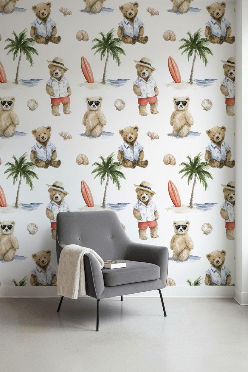 Teddy Bears Wallpaper Coastal Summer Wall Mural