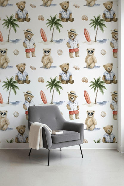 Teddy Bears Wallpaper Coastal Summer Wall Mural