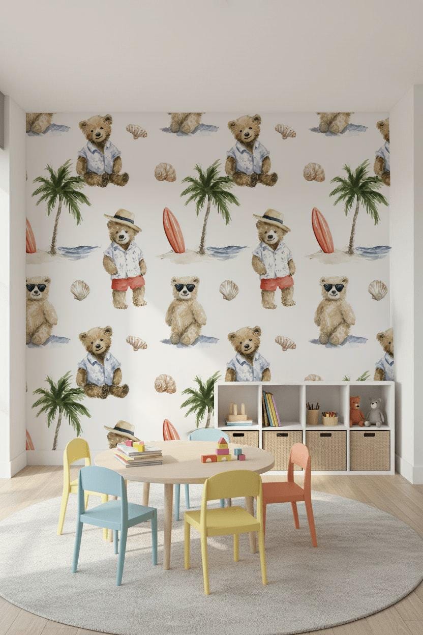 Teddy Bears Wallpaper Coastal Summer Wall Mural