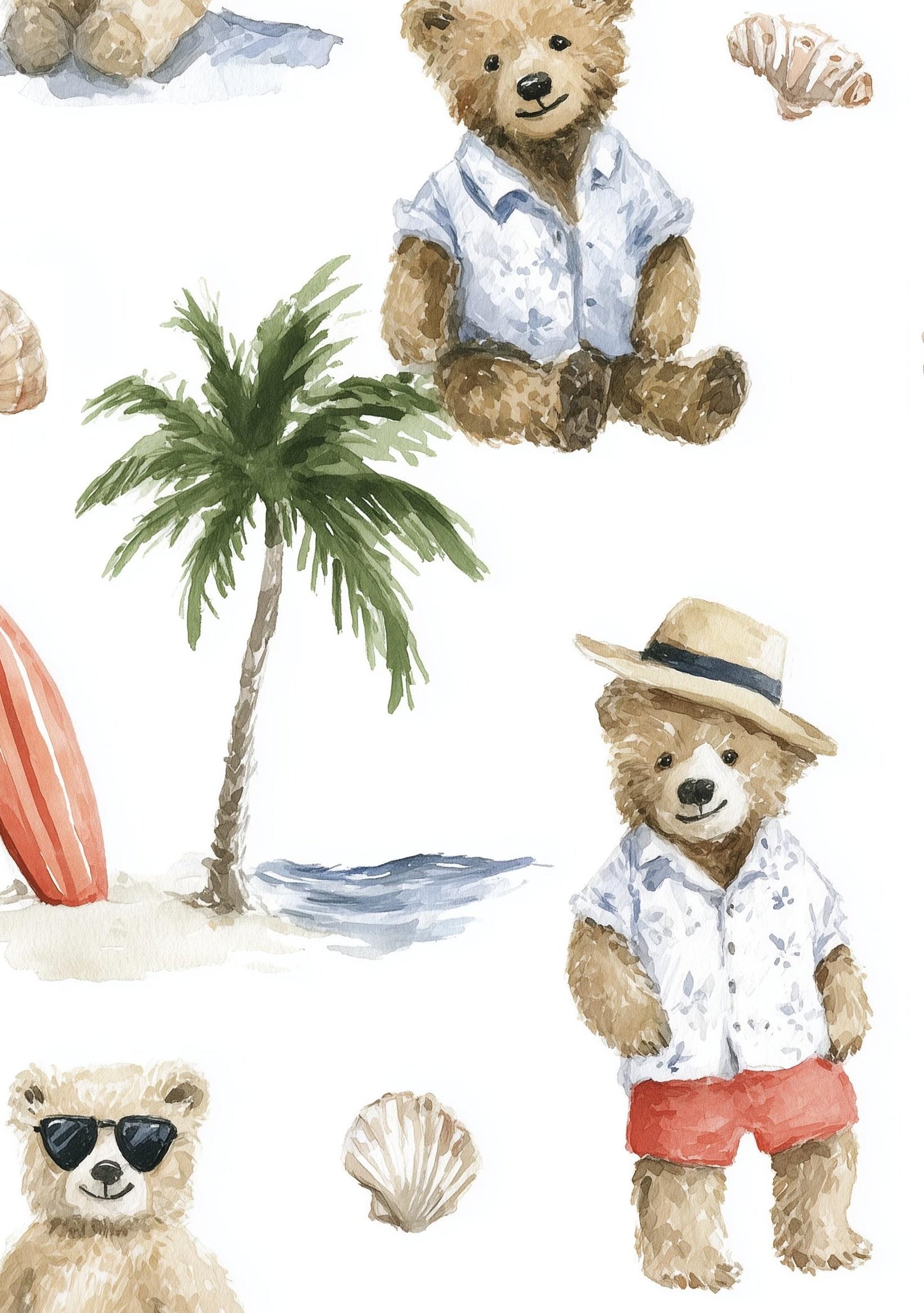 Teddy Bears Wallpaper Coastal Summer Wall Mural