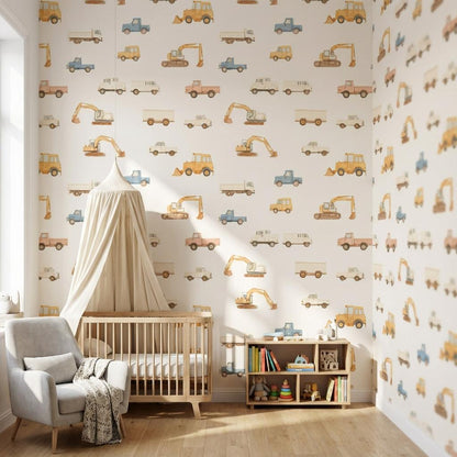 Construction Vehicles Wallpaper Trucks Excavators Wall Mural