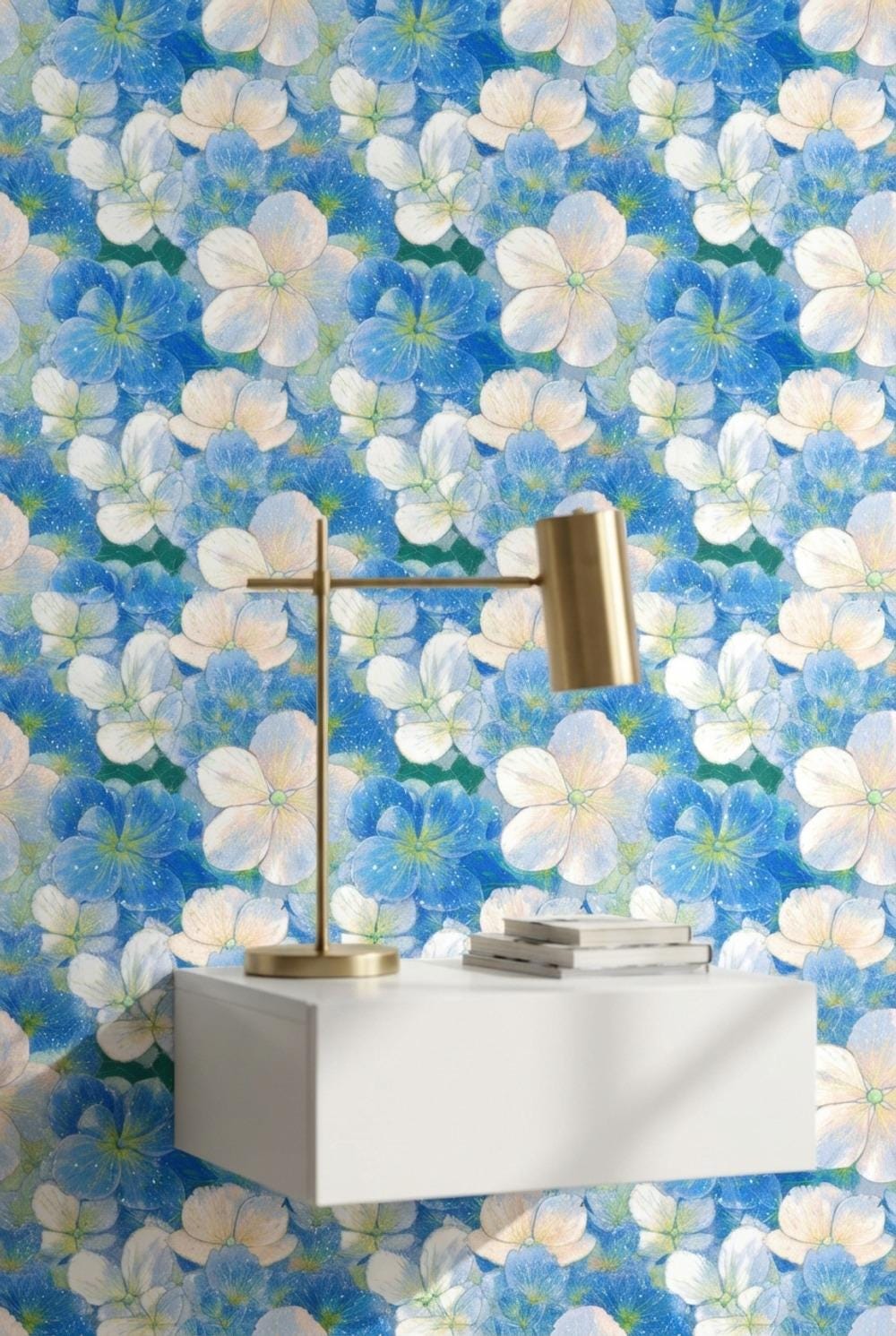 Floral Wallpaper Blue Modern Wall Mural