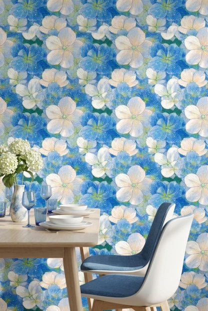 Floral Wallpaper Blue Modern Wall Mural