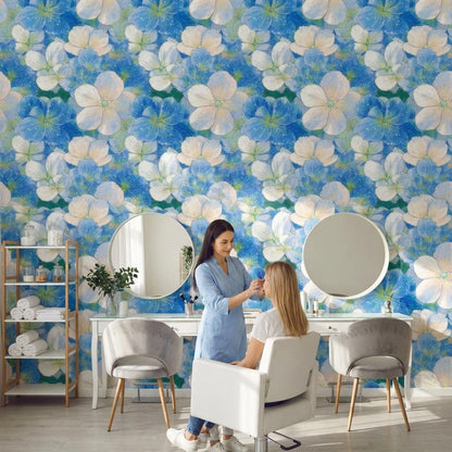 Floral Wallpaper Blue Modern Wall Mural