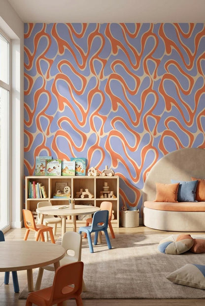 Geometric Wallpaper Wavy Colorful Wall Mural