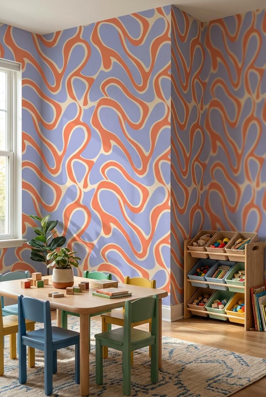 Geometric Wallpaper Wavy Colorful Wall Mural