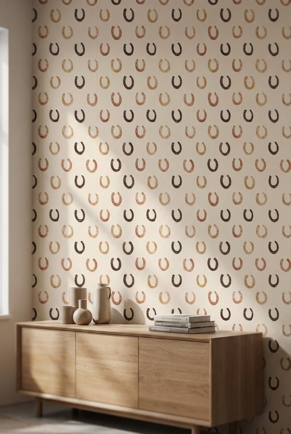 Horseshoe Wallpaper Geometric Beige Wall Mural