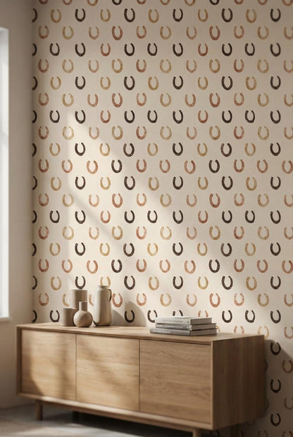 Horseshoe Wallpaper Geometric Beige Wall Mural