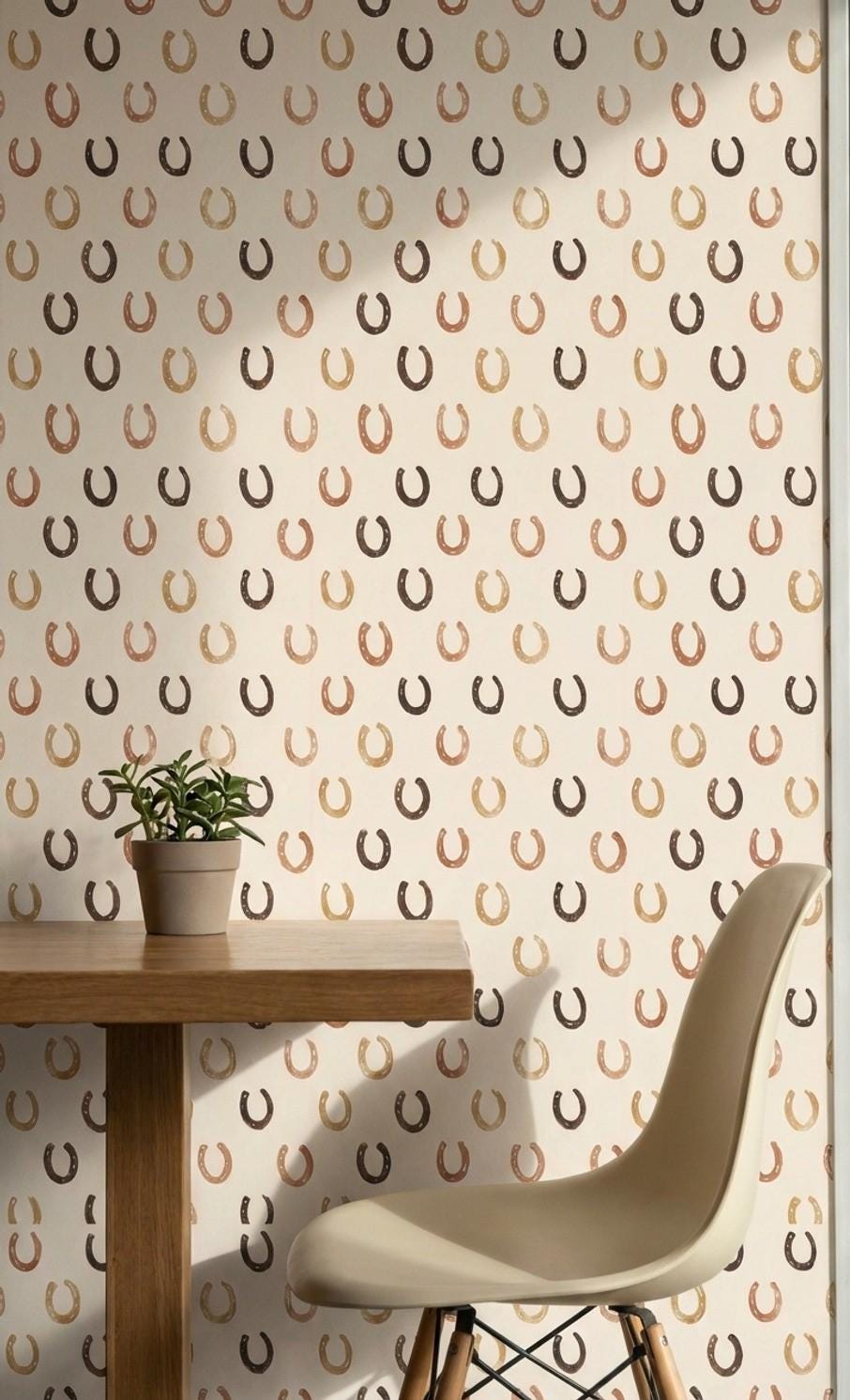 Horseshoe Wallpaper Geometric Beige Wall Mural