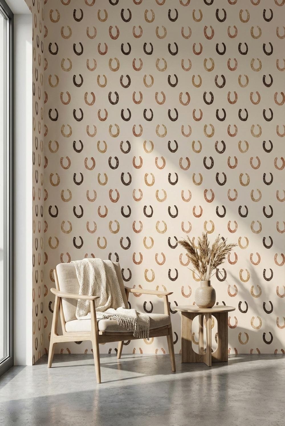 Horseshoe Wallpaper Geometric Beige Wall Mural