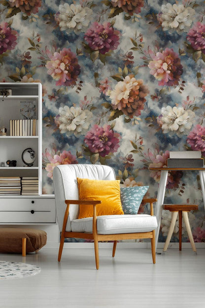 Romantic Watercolor Floral Wallpaper | Large Pink Peony Wall Mural | Dusty Rose Peel and Stick